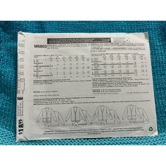 McCalls 6803 Sewing pattern Cardigan V neck size XL XXL XXXL - Picture 3 of 7